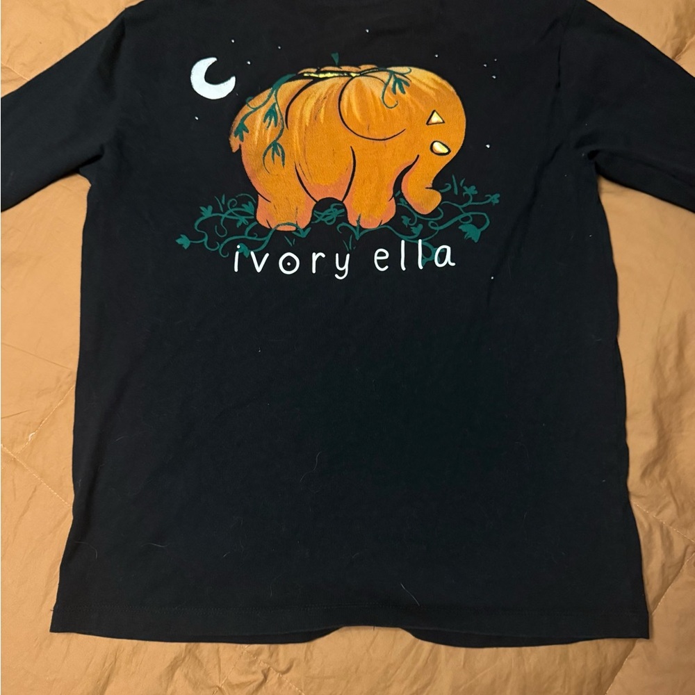 Ivory Ella Black Long Sleeve Tee with Orange Elephant Design